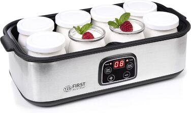 Електрична йогуртниця TZS First Austria, йогуртниця, 30 Вт, 8 склянок, 190 мл, РК-дисплей, налаштування температури, таймер і функція автозупинки, білий/сірий 30 Вт 8 баночок по 190 мл