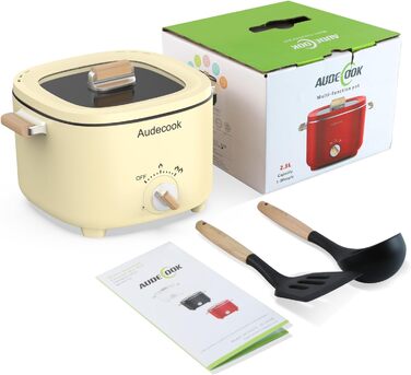 Електрична гаряча каструля Audecook, портативна мультиварка 2,5 л для 1-3 осіб, антипригарне покриття з текстурою бджолиних сот, електрична туристична сковорода вок для стейка/локшини/супу/яйця (бежева)