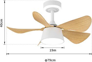 Стельовий вентилятор XUANYU 79 см/31 з підсвічуванням і дистанційним керуванням, затемнений, тихий, з двигуном постійного струму та реверсивним вентилятором, для спальні, вітальні (5 планок з натурального дерева)