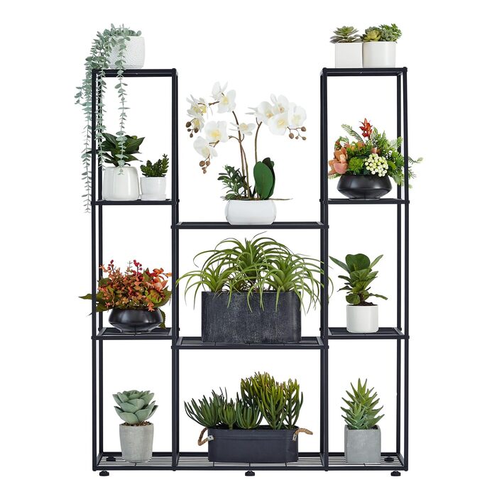 Металева підставка для квітів, 4 яруси, 11 горщиків, підставка для рослин для приміщень/вулиці, водонепроникна, багатоярусна підставка для рослин для саду, балкону, вітальні, двору, чорна, 95x25x120 см