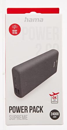 Зовнішній акумулятор з USB C 2 шт. USB A, сертифікований Power Pack, акумулятор для мобільного телефону, планшета, Bluetooth-колонок тощо, портативний зарядний пристрій маленький і потужний) сірий, 24000mAh (