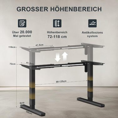 Стіл Flamaker з регулюванням висоти, електрична рама столу, 2-рівневе телескопічне регулювання висоти з пам&39яттю (чорний)