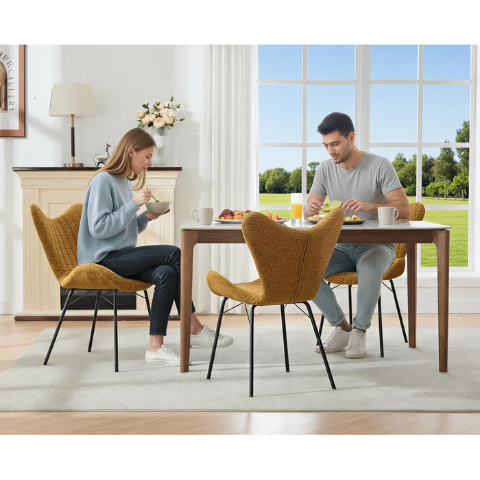 Обідні стільці, комплект з 4 шт. , м&39які кухонні стільці, обідні стільці, крісла зі стьобаними шенілловими спинками, для їдальні, вітальні, спальні та вітальні, жовті.