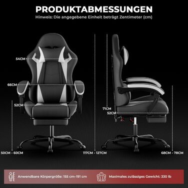 Ергономічне ігрове крісло з поперековою опорою та підголівником, регульоване по висоті ігрове крісло із синхронізованими підлокітниками, комп&39ютерне крісло для дорослих та підлітків, витримує вагу до 136 кг, чорно-біле