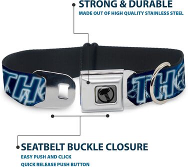 Нашийник для собак Молот Тора, колекція Месники, блакитно-білий, ширина 2,5 см, регульований розмір (28,9-43,2 см) - для собак середнього розміру