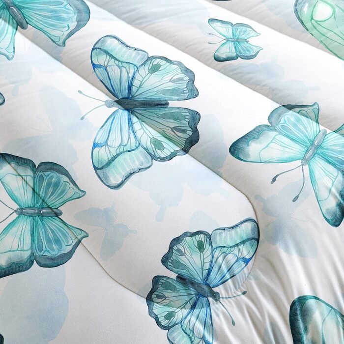 Ковдра QOOMO метелик, двоспальне ліжко, комплект дитячої постільної білизни з метеликами, 3-секційна, друкована ковдра з 2 наволоч