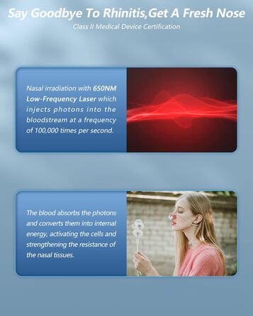 Прилад для лікування риніту з червоною лампою KTS, лазерне лікування для полегшення алергії при алергічному риніті, відновлення слизової оболонки носа, хропіння, закладеності носа, свербіння в носі, синуситу, застуди