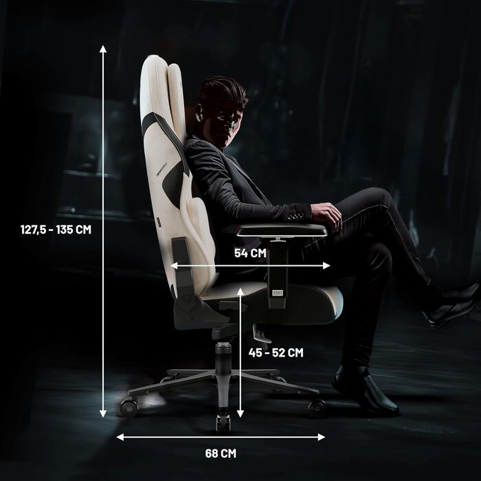 Ігрове крісло Diablo Fabric, ергономічне, з магнітним підголівником та охолоджуваним сидінням, міцна металева основа, регульовані по висоті підлокітники, ПК-крісло, ігрове крісло, 140 кг, Шторм у пустелі