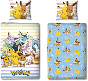 Комплект постільної білизни Pokemon 2 шт. - 135x200 см подушка 80x80 см - Покемон Пікачу світло-блакитний - дитяча постільна білиз