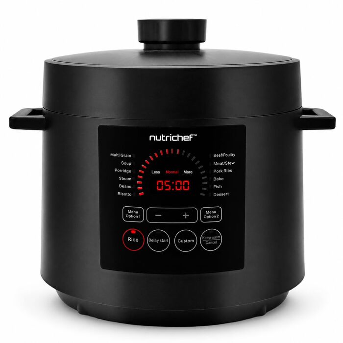 Мультиварка-скороварка NutriChef 5,7 л 9 програм, цифровий тиск-котел, рисоварка та пароварка, чорна