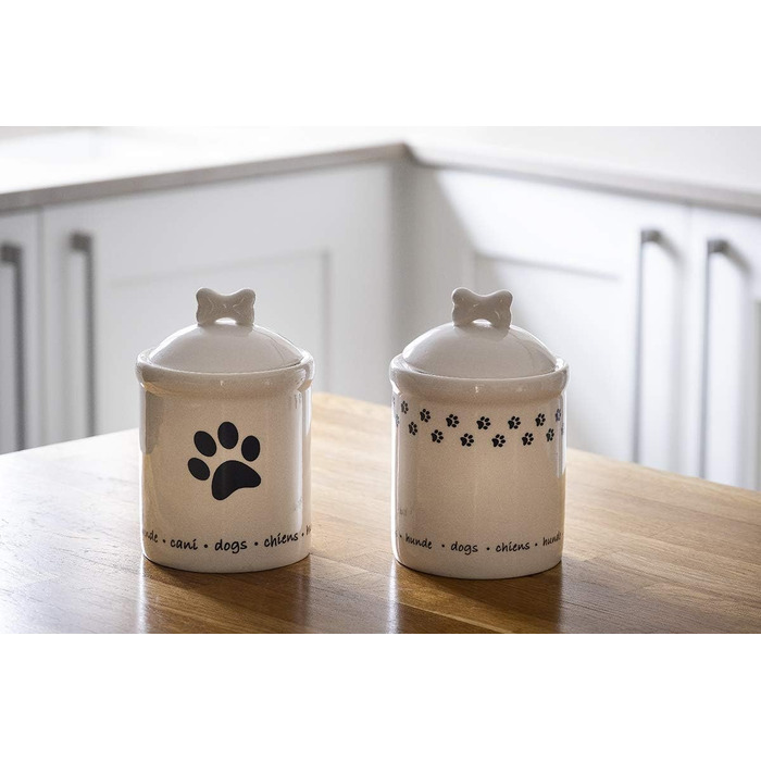 Керамічна банка для печива Spotted Dog Gift Company з герметичною кришкою - банка для ласощів для собак, універсальний контейнер для зберігання ласощів, печива, мотив відбитка лапи собаки, подарунок для власників собак, білий