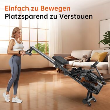 Гребний тренажер YAMO для домашнього використання, водний гребний тренажер для домашнього використання, 6-рівневе регулювання опору, підтримка Bluetooth, надзвичайно широке сидіння, вантажопідйомність до 158 кг, з тримачем для планшета YR35