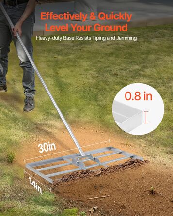 Вирівнювач газону з ручкою, розмір пластини 355x762 мм, граблі-вирівнювач з вуглецевої сталі, для вирівнювання газону, догляду за садом та гольф-полями