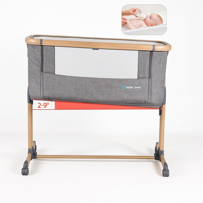 Дитяче ліжечко 4-в-1 від народження до 15 кг, додаткове ліжко з 5 регулюваннями висоти, з матрацом/складною бічною панеллю/колесами, ліжечко з сітчастої тканини, з функцією манежу, (сірий), 2luxe Leo