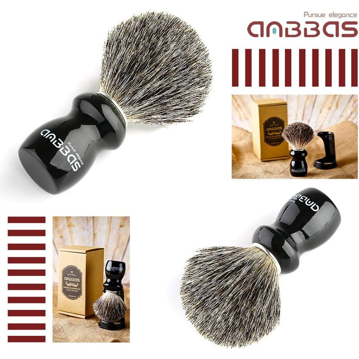 Щітка для гоління Badger Hair з чорним тримачем Anbbas Високоякісна щітка для гоління з дерев'яною ручкою ідеально підходить для чоловічого гоління (чорна)