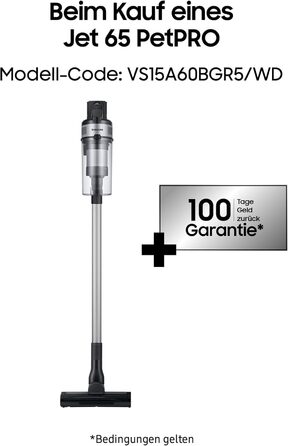 Акумуляторний пилосос Samsung Jet 65 PetPRO, 150 Вт, в комплекті щітка для шерсті та інші аксесуари, сріблястий, VS15A60BGR5/WD 15