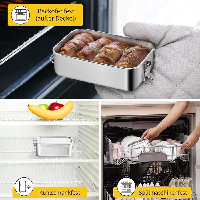 Набір металевих ланчбоксів Joyfair з роздільниками, 2 шт. Бенто-бокси з нержавіючої сталі зі знімними перегородками для дорослих та дітей, герметичні, для кемпінгу, пікніків, подорожей та роботи 850 мл 850 мл