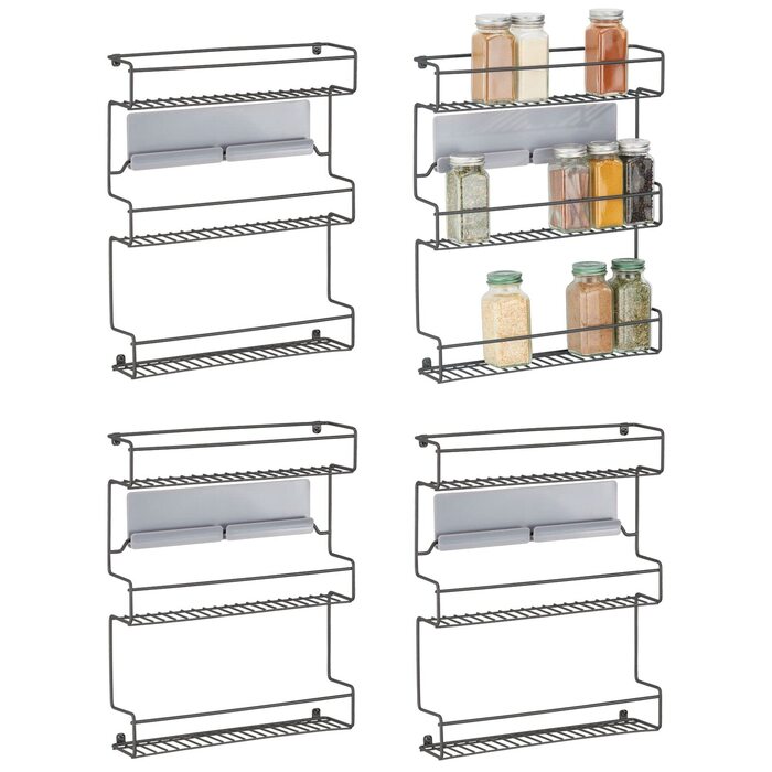 Набір кухонних полиць mDesign із 4 предметів Самоклеюча настінна підставка для спецій з 3 ярусами Ідеально підходить як підставка для спецій на кухні та в коморі Матово-чорна