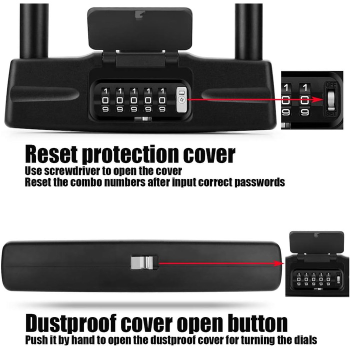 Велосипедний U-замок, міцний кодовий замок для велосипедів, скутерів, мотоциклів, захист від крадіжки (чорний, дужка 14 мм) Чорний, дужка 14 мм