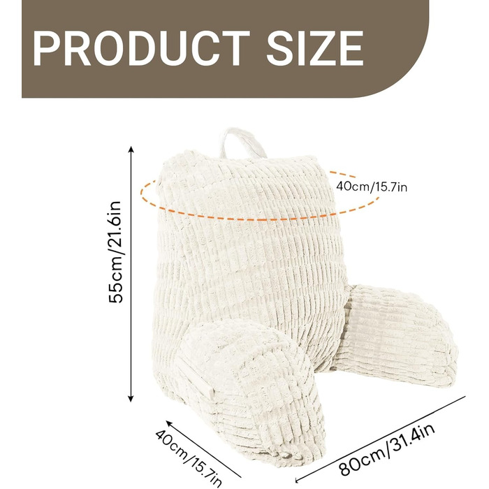 Подушка для читання для ліжка та дивана, подушка для читання з опорою для зап&39ясть, підлокітниками та опорою для спини, подушка для спини ліжка для відпочинку, розслаблення, читання, роботи за ноутбуком, перегляду телевізора (бежева)