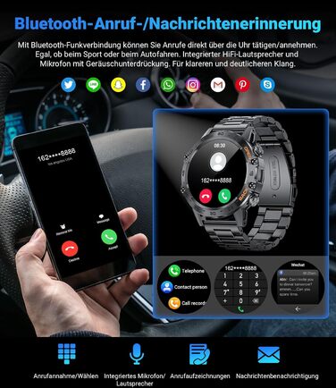 Чоловічий смарт-годинник LIGE з функцією телефону, 1,39-дюймовий військовий смарт-годинник з 24-годинним серцевим ритмом, артеріальним тиском, тривалістю сну, понад 100 спортивними режимами, фітнес-годинник, понад 300 циферблатів, водонепроникний IP67, чо