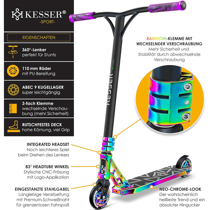 Керований веселий самокат трюковий самокат з підставкою ABEC 9 кулькових підшипників, 110 мм PU колеса, самокат кік самокат міськи