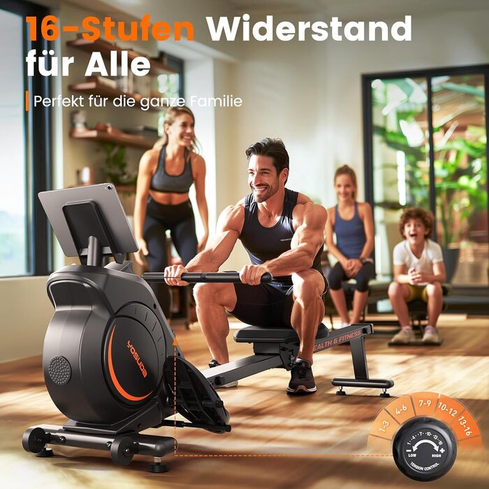 Переможець тесту Гребний тренажер для домашнього використання, надтихий магнітний гребний тренажер (кардіотренування), 16 рівнів опору, додаток та РК-дисплей, компактне зберігання, легке складання, вантажопідйомність до 160 кг 01-магнітний (33 кг)