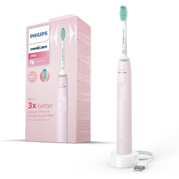 Звукова електрична зубна щітка Philips Sonicare серії 3100 із вбудованим датчиком тиску, SmarTimer і QuadPacer, HX3671/11, рожева одинарна