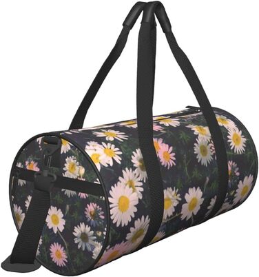 Спортивна сумка, дорожня сумка, стильна сумка для подорожей з квітковим принтом (ромашки), чорна, універсальний розмір