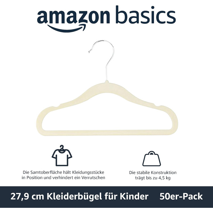 Дитячі оксамитові вішалки для одягу Storeo Basics, нековзні вішалки для немовлят та малюків, 29 см, 50 шт., бежевого кольору