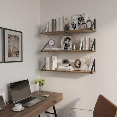 Настінні плаваючі книжкові полиці CASSA ZENO, комплект з 3 шт. , 80 см x 20 см, книжкова полиця для спальні, вітальні, офісу, ванної кімнати, кухні, дерев&39яна, рустикальна, з металевим кронштейном (натуральний колір), натуральний колір, 3 20 Г x 80 Ш x 