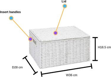 Кошик для зберігання Arpan з кришкою, виготовлений з паперу та мотузки, білий, розмір XL