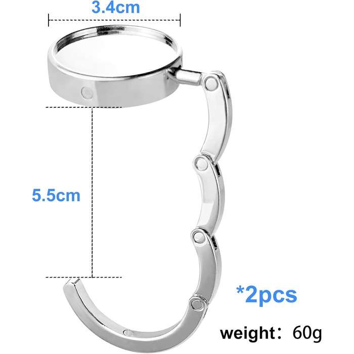 И складаний протиковзкий тримач для сумки на гачку, гачок для настільної сумки, креативні подарунки для жінок, срібляста металева вішалка для сумок, для столу, офісу, ресторану, бару, 2 шт.
