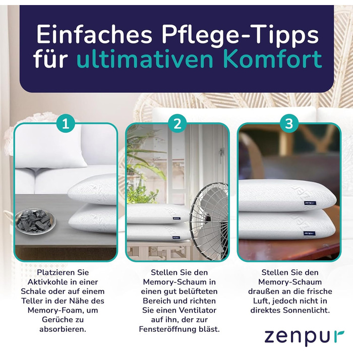 Ортопедична подушка для шиї ZenPur 40x60-13 см Подушка для голови з піни з ефектом пам&39яті - ергономічна подушка для сну для шиї та плечей, сертифікована Oeko-TEX, бежева 40 x 60 x 13 см