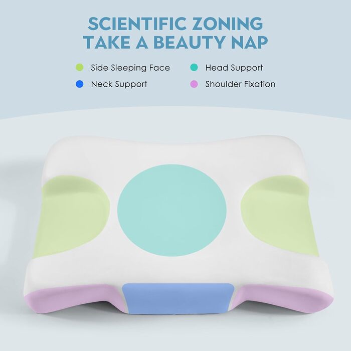 Подушка краси Royalisneeo для сну на спині, животі та на боці, подушка від болю в шиї та плечах, подушка з піни з ефектом пам&39яті для боротьби зі зморшками та старіння (стандартна)