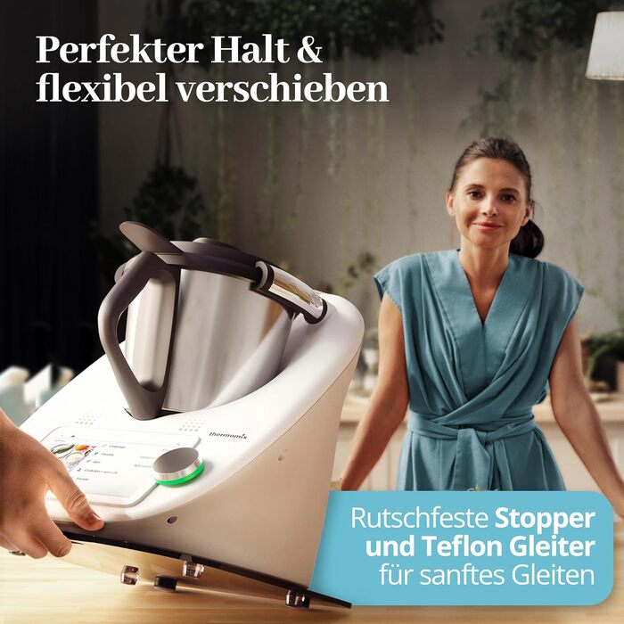 Розсувна дошка LAINFELD для Thermomix TM6 TM5 Чорне акрилове скло преміум класу Переміщення без зусиль без пошкодження ваг Роликова дошка Глайдер матовий чорний