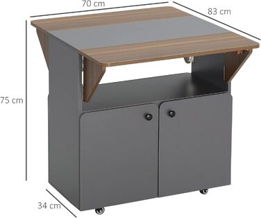 Розкладний обідній стіл HOMCOM, мобільний кухонний стіл для 2-4 осіб, розкладний стіл на колесах, місце для зберігання, обідній стіл для невеликих приміщень, їдальня 70 x 83 x 75 см, світло-сірий темно-коричневий