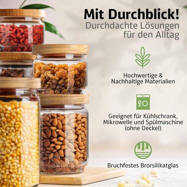 Набір банок для зберігання з кришками НОВИНКА ГЕРМЕТИЧНІ ТА ЗАХИЩЕНІ ВІД МОЛІ Скляні контейнери для зберігання з дерев&39яними кришками Банки для спецій та продуктів 300, 500, 700 та 1000 мл 4 різних розміри