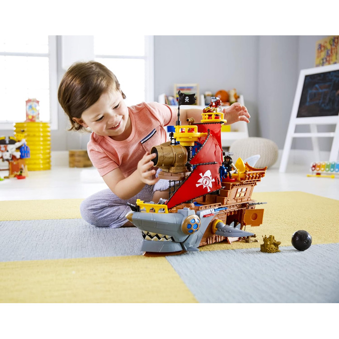Піратський корабель Fisher-Price IMAGINEXT Haimaul - рухомі плавники, силова панель для відкриття таємного скарбу, гармати, зона д