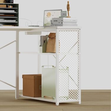 Кутовий стіл, 100/120 x 70 см, L-подібний комп&39ютерний стіл з розеткою, боковими кишенями та підставкою для монітора підходить для офісів, кабінетів та комп&39ютерних кімнат (білий, 120x70x75 см) Білий 120x70x75 см