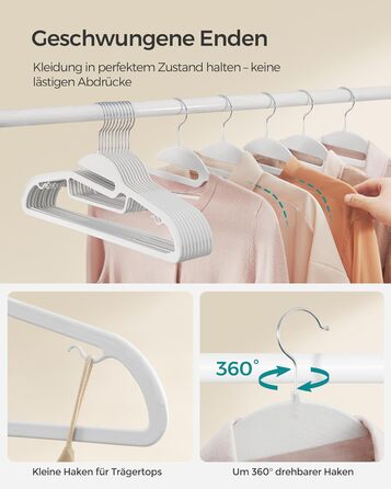 Набір з 50 пластикових вішалок для одягу, U-подібний отвір, компактні, товщина 0,5 см, ширина 41,5 см, гачок, що обертається на 360, білий, CRP041W05 Білий 50 шт.