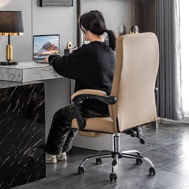 Офісне крісло з високою спинкою, ергономічні шкіряні крісла з подушкою сидіння, крісло з кутом відкидання 135 та поперековою опорою, поворотні крісла з регулюванням висоти (білий, B) Білий B