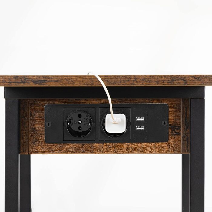 Журнальний столик HOOBRO із зарядною станцією, відкидний С-подібний диван-столик, журнальний столик на колесах та полиця для зберігання, тумбочка для вітальні, спальні, темно-коричневий EBF022SF01G1