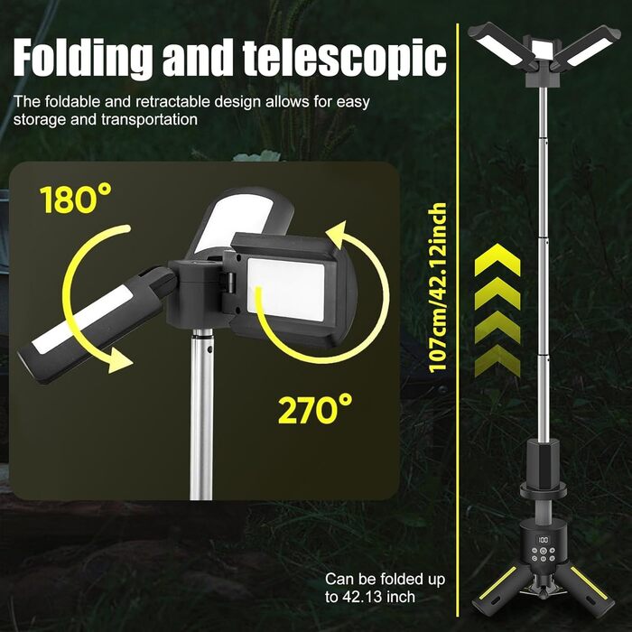 Багатофункціональний магнітний світлодіодний кемпінговий ліхтар OBEST ємністю 12000 мАг, бездротове освітлення будівельного майданчика, лампа для намету з регульованою яскравістю, портативний блок живлення із сигналом екстреної допомоги SOS та індикатором