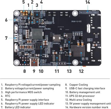 ДБЖ V5 Джерело безперебійного живлення ДБЖ для Raspberry Pi 5, підтримка зарядного пристрою 18650 Плата розширення Power Bank Power Management 5V для Raspberry Pi 4B/3B/3B/2B/B/A/A