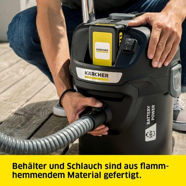 Акумуляторний пилосос для сухої золи Krcher 18 В AD 2 Akku ідеально підходить для чищення камінів і пелетних печей, вогнетривкий м