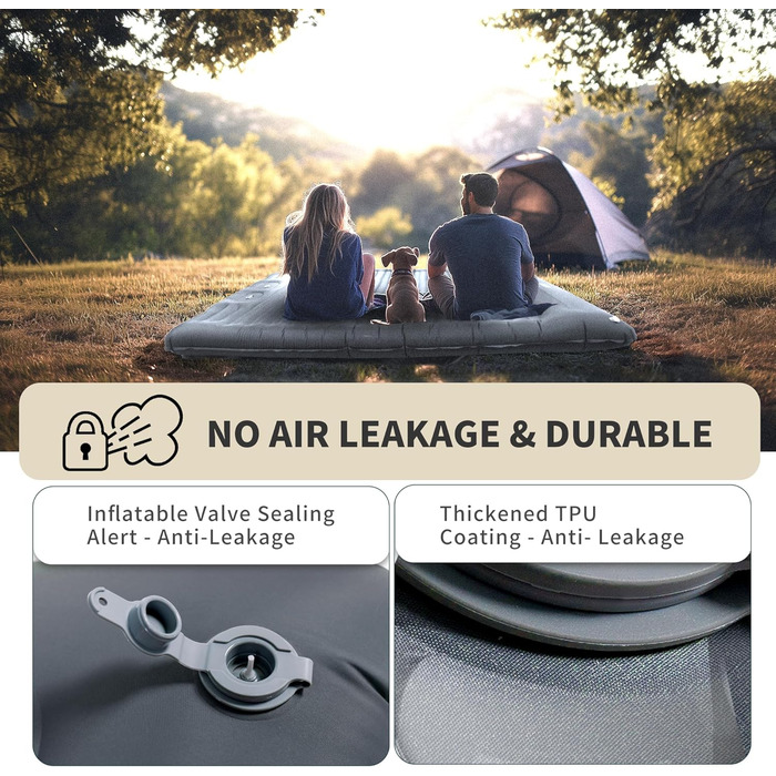 Самонадувальний килимок для сну Origem для 2 осіб, надлегкий надувний матрац 14 см для кемпінгу, надувний, невеликий розмір упаковки з ножним насосом, великий матрац для намету, рюкзака, походів та кемпінгу, сірий