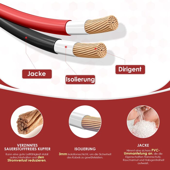 Сонячний кабель 6 мм - 3 м, подовжувач сонячного кабелю, подовжувач MC4, термін служби, 25 років, для компонентів сонячної системи, для внутрішнього використання на вулиці (червоний/чорний) Сонячний кабель 6 мм- 3 м