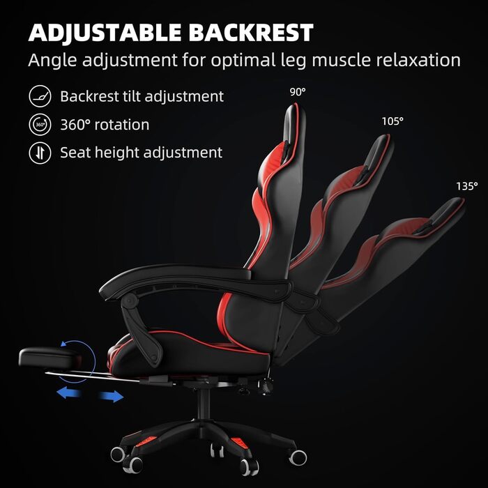 Ігрове крісло, комп&39ютерне офісне крісло з підставкою для ніг, ігрове крісло (червоне) Rot
