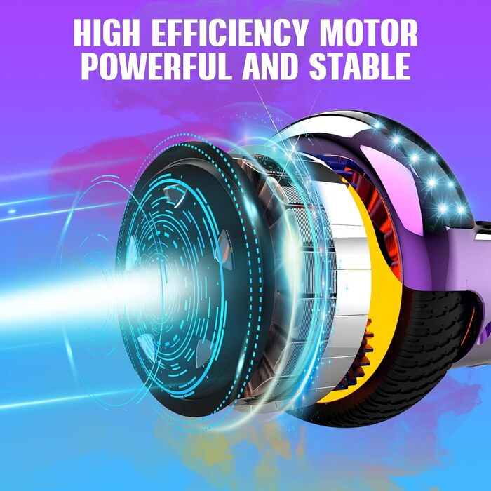 Гіроскутери GeekMe 6,5 дюймів з двома двигунами, 2 колесами та світлодіодними ліхтарями, Bluetooth, фіолетовий колір